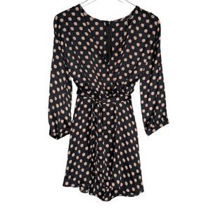 Zara S Womens Faux Wrap Polka Dot Romper Jumpsuit Black Beige Retro